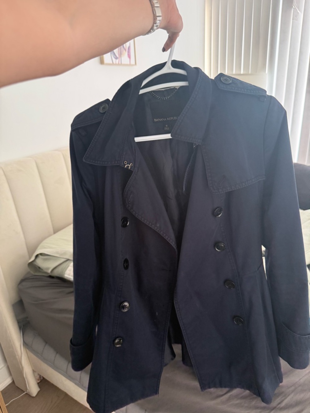 Banana Republic Dark Navy Double-Breasted Peplum Trench Jacket